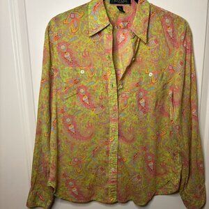 Lauren Ralph Lauren Paisley Pattern Buttoned Down Size SP  100% Cotton